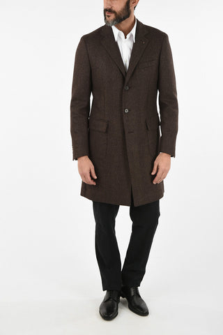 CC COLLECTION three-quarter length 3-button plain herringbone chesterfield coat