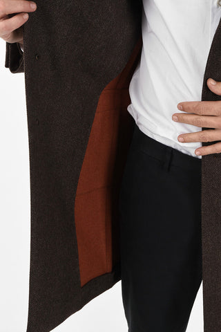 CC COLLECTION three-quarter length 3-button plain herringbone chesterfield coat