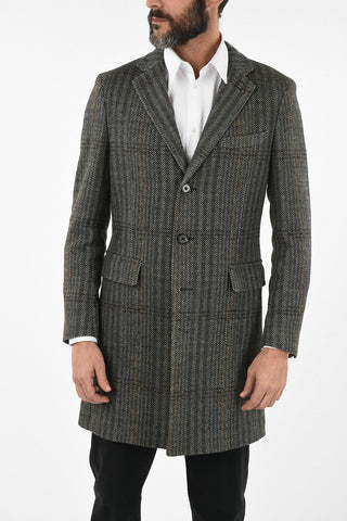 CC COLLECTION check over herringbone chesterfield coat