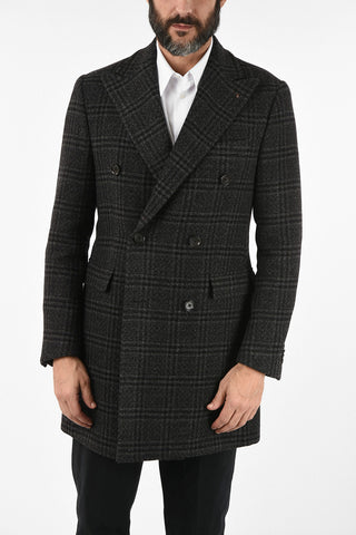 CC COLLECTION check three-quarter length 3-button double breasted Chesterfield coat
