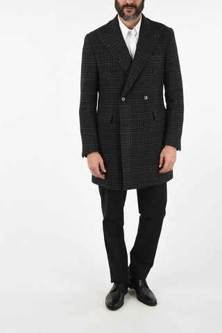 CC COLLECTION check three-quarter length 3-button double breasted Chesterfield coat