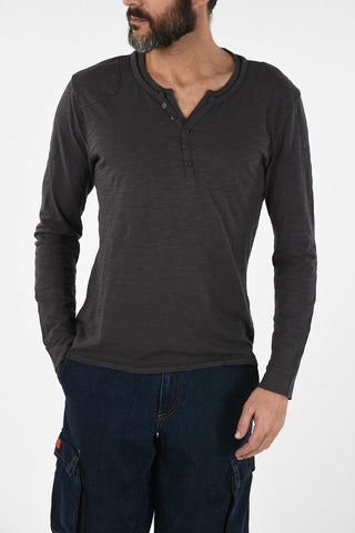 T-shirt Henley Manica Lunga in Cotone