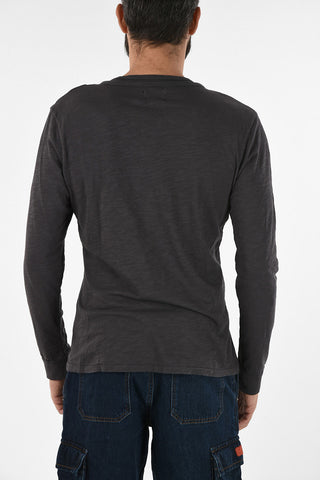 T-shirt Henley Manica Lunga in Cotone