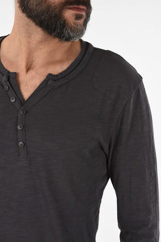T-shirt Henley Manica Lunga in Cotone