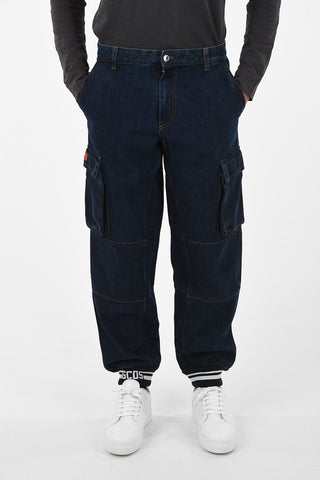 Pantaloni Cargo in Denim Con Elastico alla Caviglia
