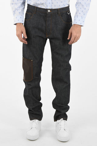 Straight Fit Jeans with Leather Pocket Detail 19 cm