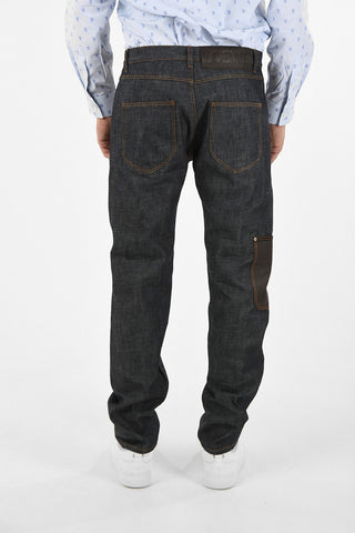 Straight Fit Jeans with Leather Pocket Detail 19 cm