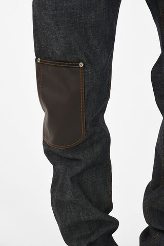 Straight Fit Jeans with Leather Pocket Detail 19 cm