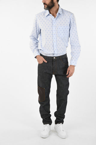 Straight Fit Jeans with Leather Pocket Detail 19 cm