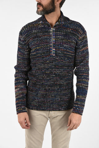 Merino Wool Half zip Mock-neck Sweater