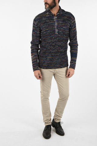 Merino Wool Half zip Mock-neck Sweater