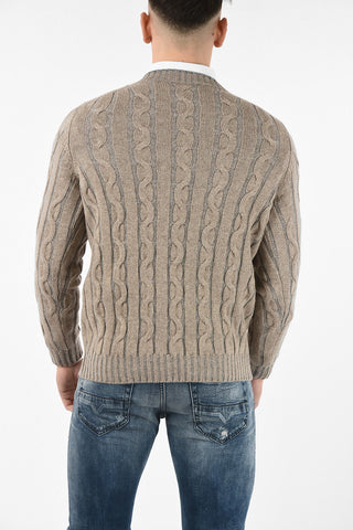 Wool and Cashmere Cable Knit V-Neck Sweater