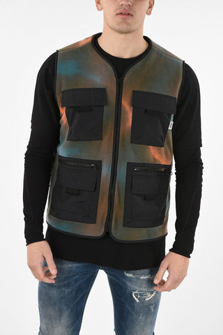 Tie Dye Fleece Sleeveless Utility Jacket