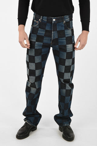 Checked Straight Fit Jeans 22cm