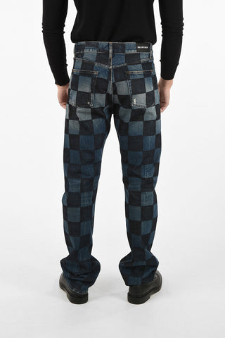 Checked Straight Fit Jeans 22cm