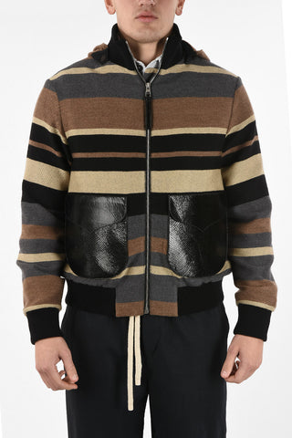 Wool Jacket With Printed Leather Pockets