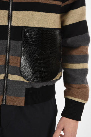 Wool Jacket With Printed Leather Pockets