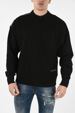 Printed Oversized Crew-neck Sweatshirt With Zip Detail
