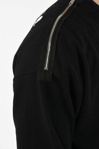 Printed Oversized Crew-neck Sweatshirt With Zip Detail