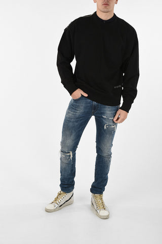 Printed Oversized Crew-neck Sweatshirt With Zip Detail