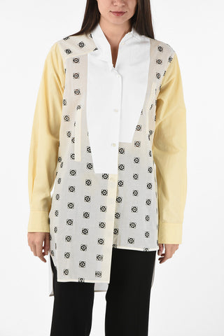 Asymmetrical Shirt with All Over Embroidered Logo