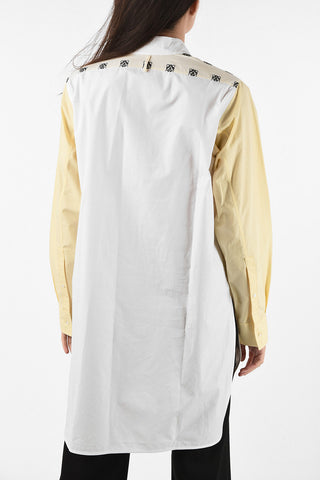 Asymmetrical Shirt with All Over Embroidered Logo