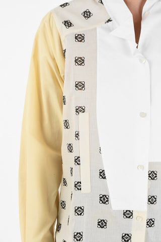 Asymmetrical Shirt with All Over Embroidered Logo