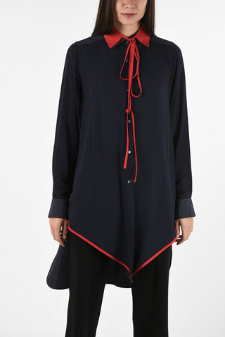 Tie Neck Asymmetrical Shirt