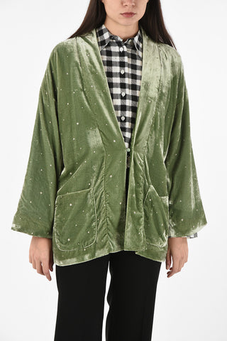 polka dots velvet 1-button blazer