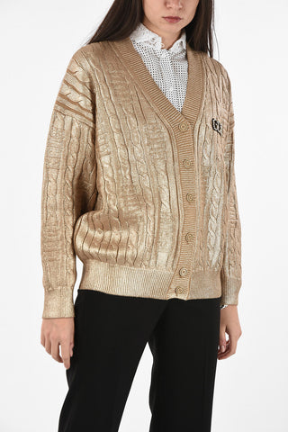 Cable Knit Cardigan With Jewel Application  