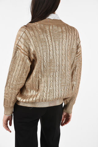 Cable Knit Cardigan With Jewel Application  