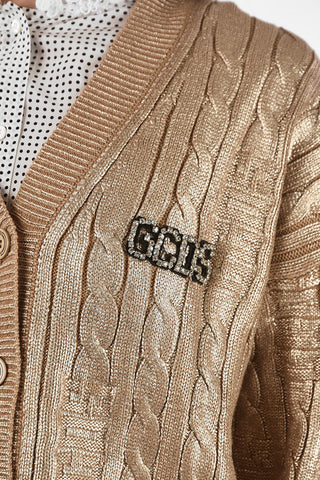 Cable Knit Cardigan With Jewel Application  
