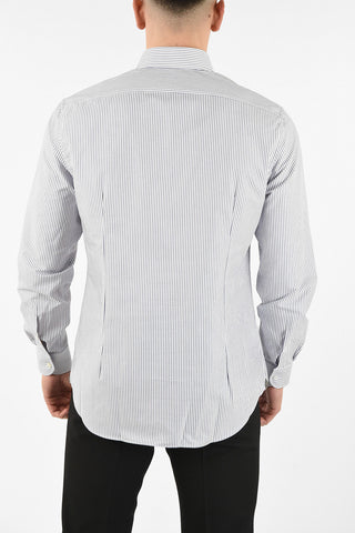 pinstriped spread collar shirt