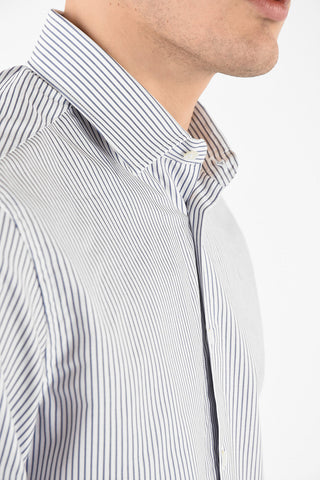 pinstriped spread collar shirt