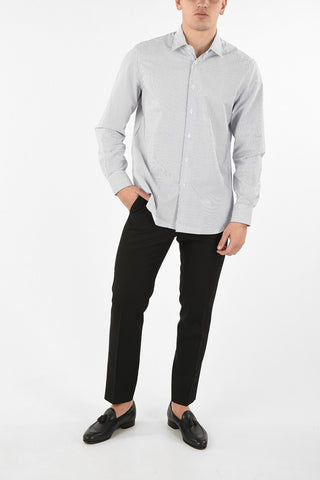 pinstriped spread collar shirt