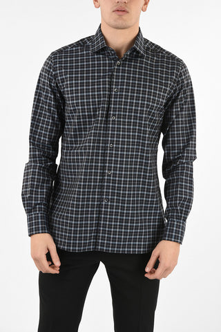 Plaid spread collar shirt