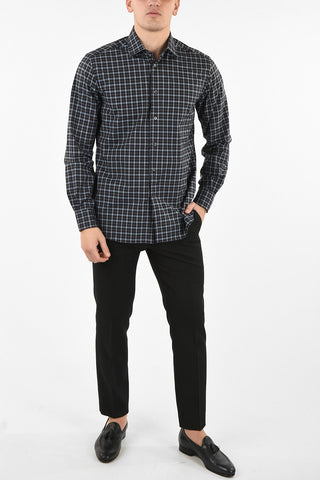 Plaid spread collar shirt