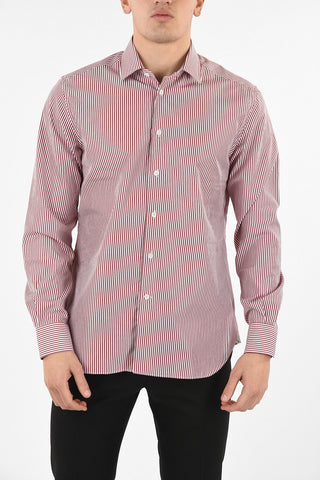 pinstriped spread collar shirt