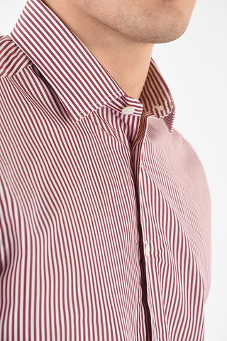 pinstriped spread collar shirt