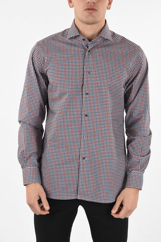 camicia shephard's check collo francese