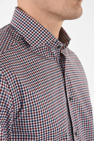 camicia shephard's check collo francese