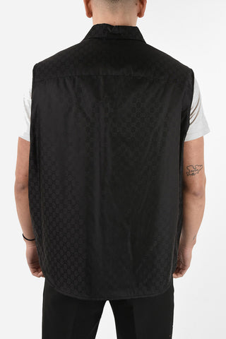 All Over Logo snap button sleeveless jacket