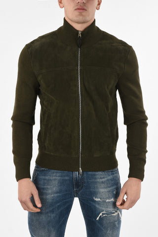 Suede leather outerwear jacket with knit Insert