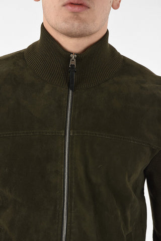 Suede leather outerwear jacket with knit Insert