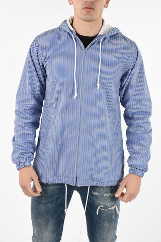 SHIRT unbalanced striped Puffer Jacket with Hood