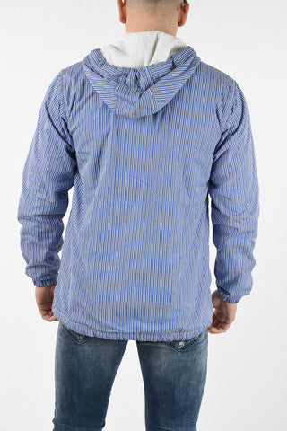 SHIRT unbalanced striped Puffer Jacket with Hood