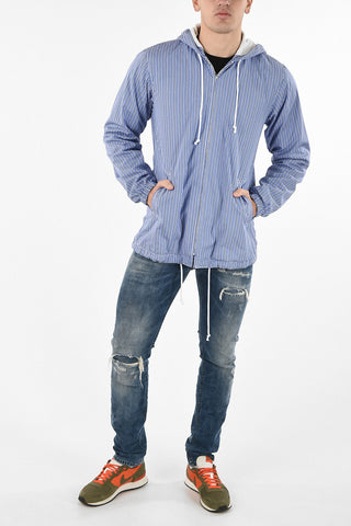 SHIRT unbalanced striped Puffer Jacket with Hood