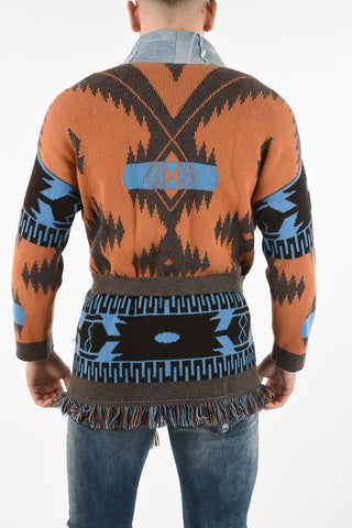 GREG LAUREN cashmere Icon Patch cardigan with Denim applications