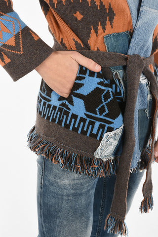 GREG LAUREN cashmere Icon Patch cardigan with Denim applications