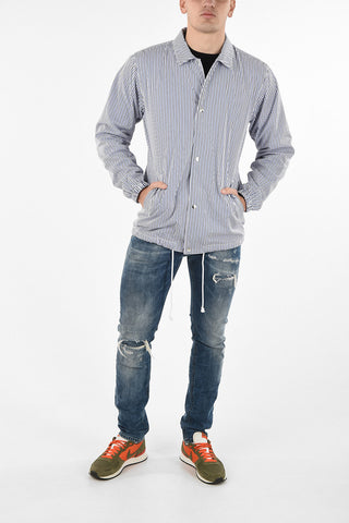 SHIRT unbalanced striped Padded snap button jacket